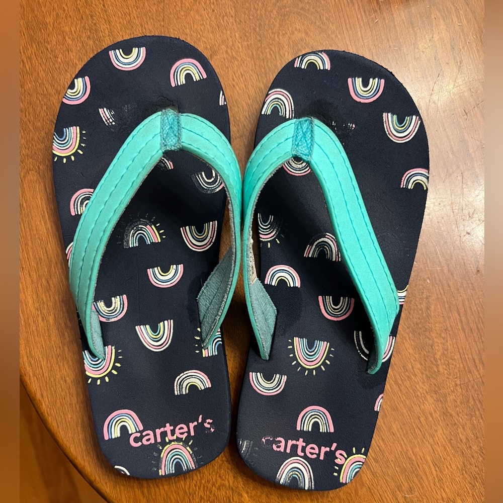 Carter's Kids Rainbow Flip Flops Teal and navy girls 13/1